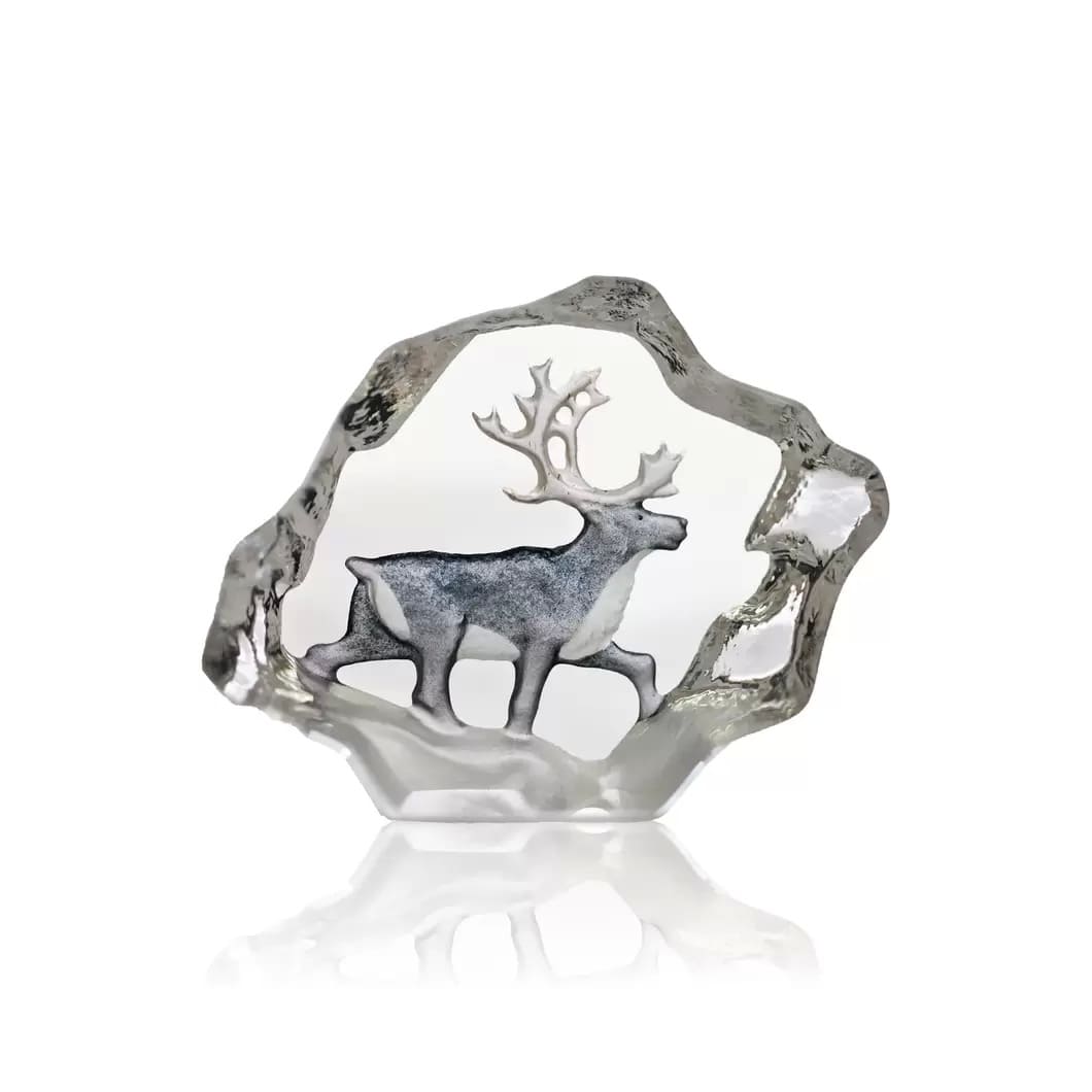 Reindeer glass sculpture miniature, 7x5 cm